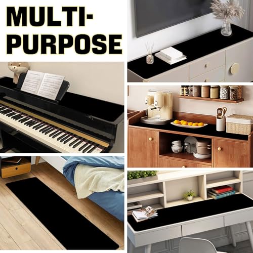 Piano Top Runner Mat, Non-Slip Rubber Bottom, Free Cut Top Protector Dust-Proof Covers for Piano Musical Instrument, Chiffonier, Chest of Drawers, TV Stand, Television Cabinet (Black, 61" x 13.8") - color: Black