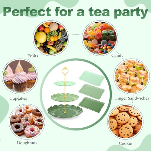 FoldTier 6 Pack Cupcake Stand Set 3 Pcs 3 Tier Gradient Dessert Table Display Stands Cookie Tray Rack 3 X14 in Rectangle Party Trays for Wedding Birthday Tea Party Baby Shower(Green,Round) - color: Green, style: Round