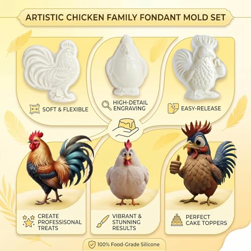 3Pcs Chicken Rooster Silicone Molds, 3D Farm Animal Fondant Molds - color: Chicken silicone mold