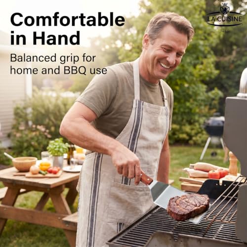 La Cuisine Extra‑Wide Stainless Steel Spatula with Wooden Handle, Heavy‑Duty 5x6" Burger Turner for BBQ, Flat Top Griddle, Blackstone Grill & Smash Burgers - size: 5x6"