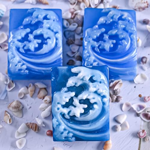 Ocean Wave Soap Molds, Square Sea Waves Silicone Mold 4-Cavity - color: Ocean Wave Soap