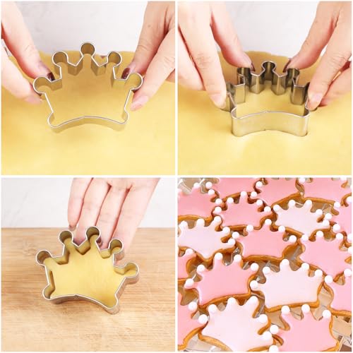 Crown Cookie Cutter Baking Cookie Biscuit Princess Girls Holiday Heart Gifts Decorative Party 3.5" Kitchen Cake Supplies (Queen Crown Cookie Cutters Set) - color: Crown Sets