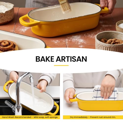 Oval Dutch Oven for Bread Baking,11.3x5 Enameled Cast Iron Bread Pan,Yellow - color: Yellow