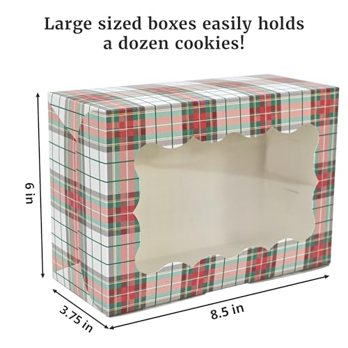 Christmas Cookie Boxes - 12 Pack - Tartan Plaid Bakery Gift Box with Window - color: Tartan Plaid