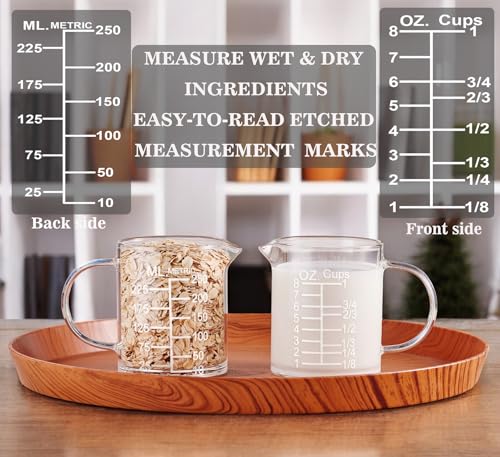 Ackers BORO3.3 Etched Glass Measuring Cup with Handle, 1 Cup, 8 oz, 250 ml - size: 250 ML (8 Oz, 1 Cup) - Etched Graduated