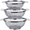 3 Pack 18/8 Stainless Steel Colander Sieves(5-Quart, 4-Quart and 3-Quart), Mesh Strainer Net Baskets with Handles & Resting Base for Strain, Drain, Rinse or Steam - size: 3 Qt. + 4 Qt. + 5 Qt.