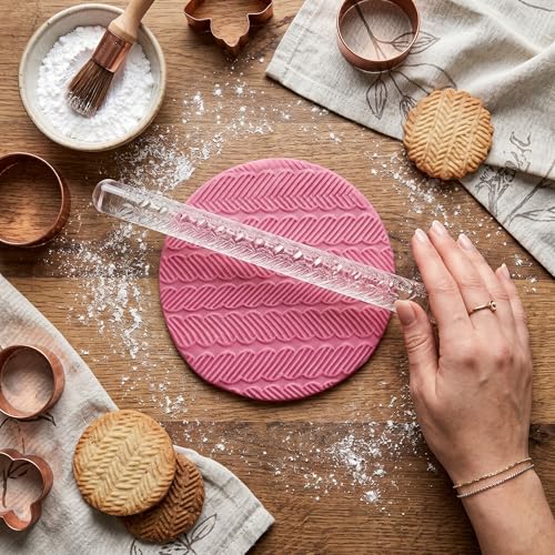 Patterned Acrylic Rolling Pin, Food Safe Lightweight Embossing Roller for Baking Pastry Clear Acrylic 16 x 1 cm 28 Patterns Comfortable Grip - size: 52003 stripes