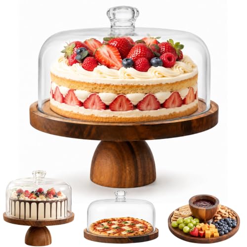 ABenkle Wooden Cake Stand with Dome, 11.8'' Dessert Display Stand for Party