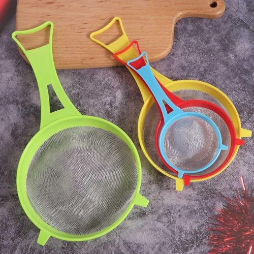 4 Pcs Plastic Fine Mesh Strainer, Food Soy Milk Flour Sieve Plastic Colander Strainer with Handle Icing Sugar Sifters Tea Filter Kitchen Tool
