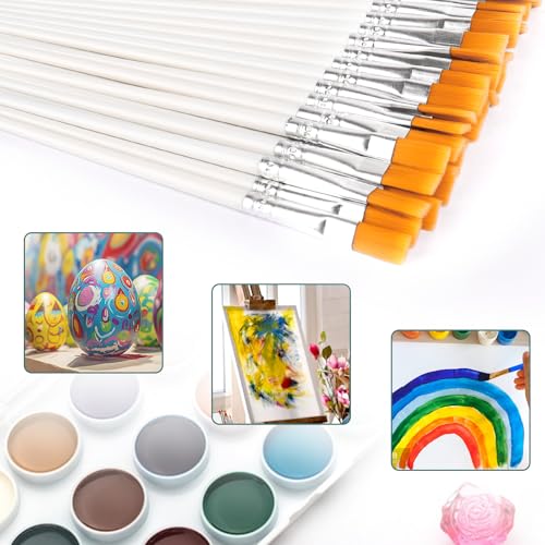 30Pcs Paint Brushes for Acrylics Painting, Flat Paint Brush Bulk, White - color: White