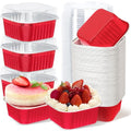 100Pack 5oz Christmas Mini Cake Pans with Lids Baking Cups Aluminum Foil Pans Tins, Individual Dessert Cups Containers for Sales,Party,Picnics Red - color: Red
