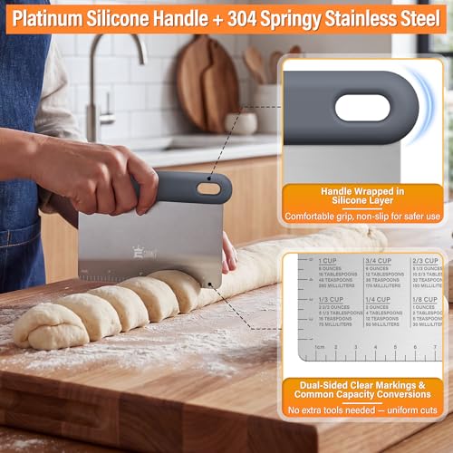 Dough Scraper Set of 4, Stainless Steel & Platinum Silicone Grip, 5"x3.78" - color: Grey-4 Pack