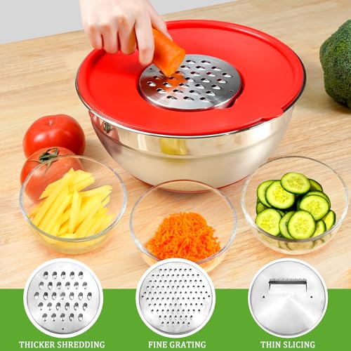 Mixing Bowls with Lids Set,10pcs Stainless Steel Mixing Bowls with Graters and Egg Whisk &Non-Slip Bottoms Food Prep Nesting Bowls for Baking, Cooking, Meal Storage(1.2QT-5.5QT)