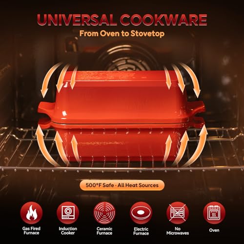 Enameled Cast Iron Dutch Oven for Sourdough Bread Baking, 9×5 Dutch Oven Pot with Lid, 2 in 1 Bread Pans with Lid for Baking, Roasting & Braising, Easy Release, Oven & Induction Safe (4.2 QT,Red) - color: Red