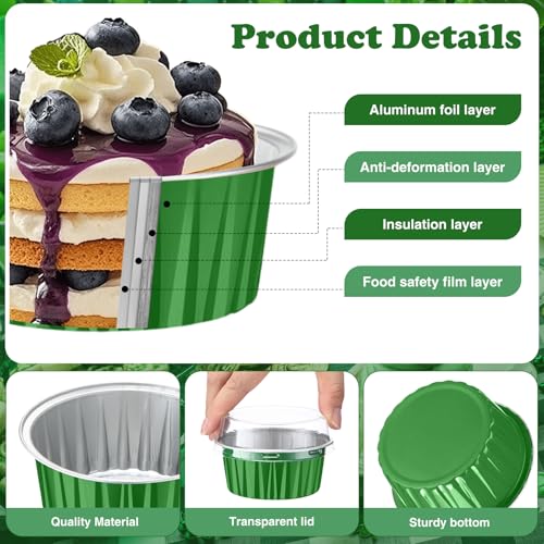 Gejoy 400 Pcs Aluminum Foil Baking Cups with Lids, Classic, Dark Green - color: Dark Green, size: Classic