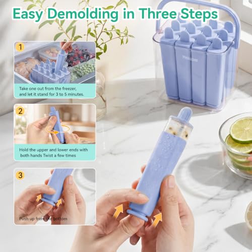 12 Pack Individual Silicone Popsicle Molds, Easy Release - color: Blue