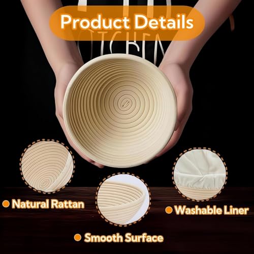9 Inch Banneton Bread Proofing Basket Set of 2 with Cloth Liner