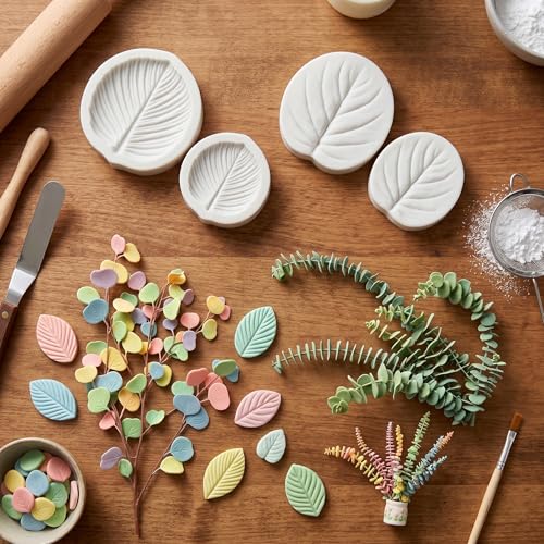 Sijiangmold Leaf Silicone Veining Mold Leaf Veined Fondant Molds Set of 4 - color: Style H