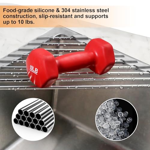 Corner Sink Caddy Triangle Dish Drying Rack for Sink Corner, Sponge Holder Roll Up Dish Drying Rack Over The Sink, Stainless Steel Kitchen Sink Organizer Drainer Mat Sponge Caddy for Counter Storage - color: Gray