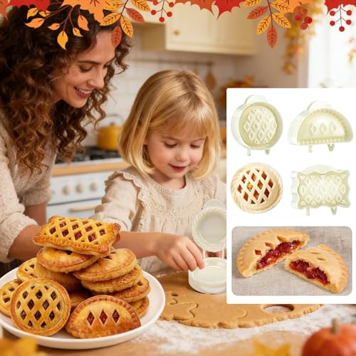 3Pcs Mini Hand Pie Molds - Dough Presser Pocket Pie Molds for Baking - One Press Pie Maker Set for Thanksgiving Christmas Party Potluck with Dumplings and Cookies Shapes - color: White
