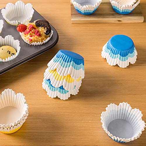 Tulip Cupcake Liners for Baking, 192pcs Greaseproof Petal Baking Cups - color: Yellow & Blue