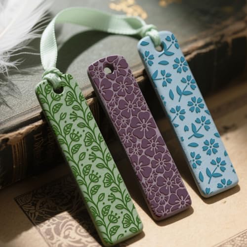 4 Sheets Simple Flowers Clay Texture Mat Artistic Patterns Polymer Clay Texture Sheets DIY Tools for Pottery Earring Jewelry Making Stamp Engraving Machines, 3.9x2.6inch