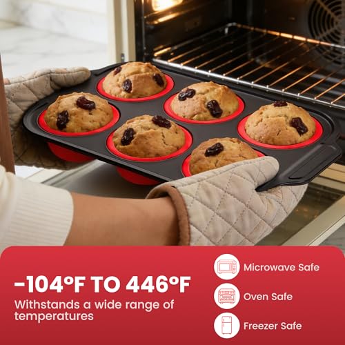 Silicone Muffin Pans for Baking with Metal Frame - 6 Cups Cupcake Pans - color: 6-Cups Red