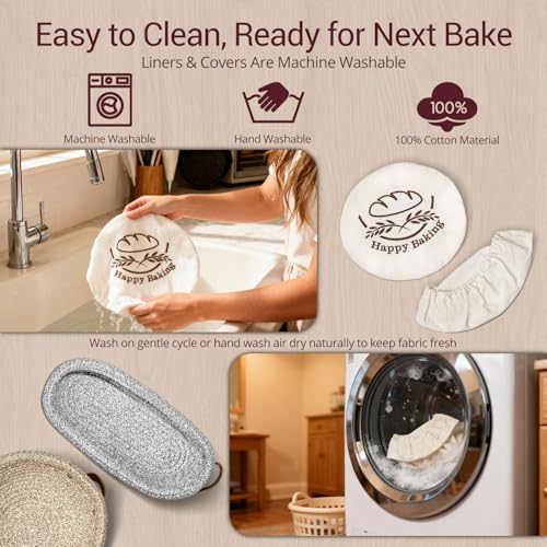 Proofing Basket Banneton Bread Basket Cotton Rope Sourdough Proofing Basket - color: A2-Khaki/Grey