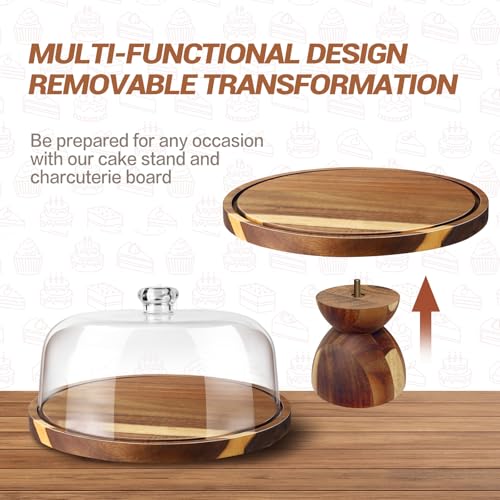 Acacia Wood Cake Stand with Acrylic Lid