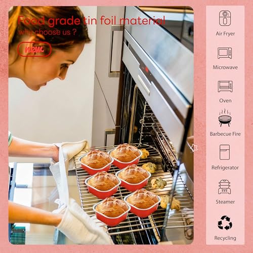 NPLUX Square Cake Pans with Lids, 50 Pack Red 10oz for Seasonal Baking - color: Red, size: 10 OZ