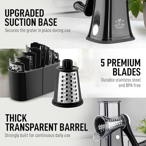 Rotary Cheese Grater Hand Crank, Vegetable Shredder - Black & Chrome - color: 01 - Black