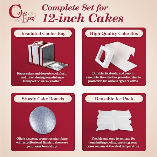 Cakebon 12" Cake Box Drum Insulated Bag Silver Round Smooth 1Pack - size: 12 inch, style: Silver - 4 Pack