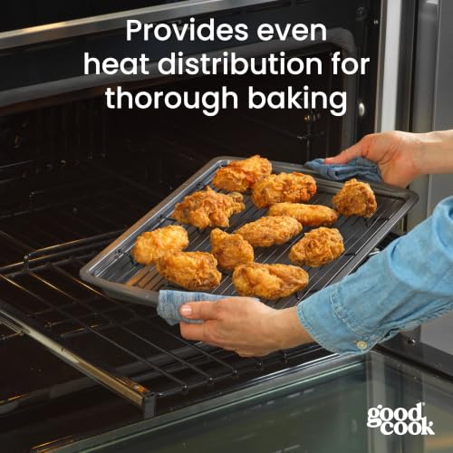GoodCook Nonstick Carbon Steel Baking Pan & Raised Wire Rack, 15x10.5-Inch - size: 15 x 10.5-Inch