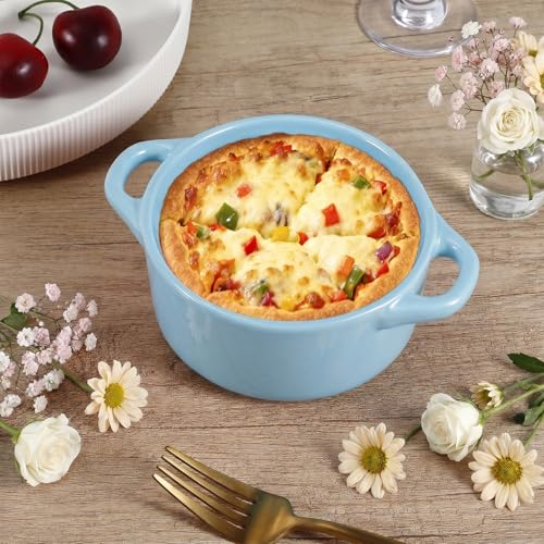 4 Piece Ceramic Cocotte Set, Mini Casserole Pots, 16 Oz, Sky Blue