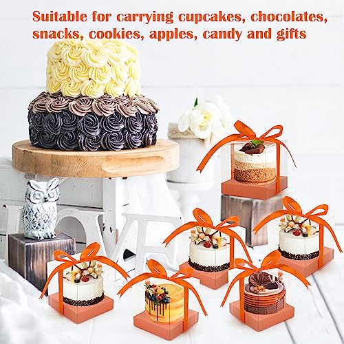 12 PCS Clear Cupcake Boxes 3.5 Inch Cupcake Containers (Orange) - color: Orange