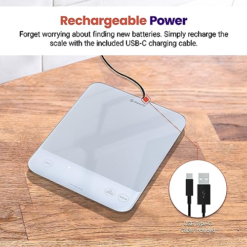 Etekcity 22lb Food Kitchen Scale, USB Rechargeable, IPX6 Waterproof - color: Achromatic White