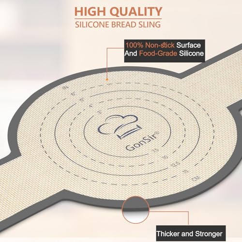 Silicone Bread Sling, Non-Stick & Easy Clean Dutch Oven Baking Mat with Longer Handles, Silicone Baking Sling to Transfer SourDough Easily, Reusable Bread Mat Set - color: 1 Pc Grey Round