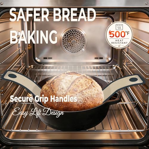 Silicone Bread Sling for Dutch Oven, 2-Pack 7.2" Long Handle Sourdough Baking Mat, 500°F Heat Resistant Dough Transfer Slings with 10 Parchment Sheets & 2 Cable Ties