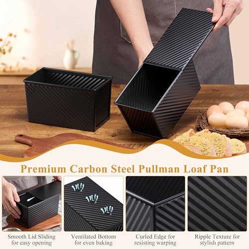 LIANYU 2 Pack Pullman Loaf Pan with Lid, 1 Pound Dough Bread Loaf Pans - color: Black
