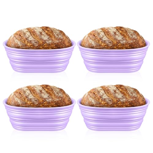 MAQUITA 4-Pack Oval Silicone Bread Proofing Basket, 10-Inch Sourdough Proofing Basket Set (Purple)