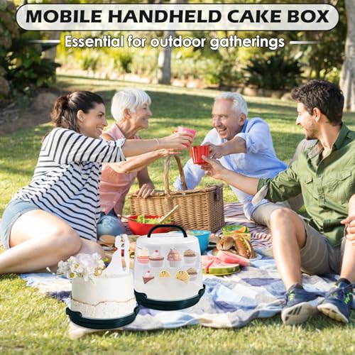 Cake Carrier Round Cake Stand Plus Height Cake Container with Cupcakes Pad, Handle, Lid Reusable Package Box for Transporting Desserts,Pie,Toast,Fruit (10" Black) - color: 10" Black