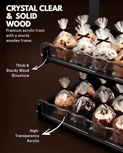 HOTCAN Cookie Display Stand for Bakers & Vendors with Acrylic Front | Wooden Dessert Stand with Chalkboard Sign for Market Booths, Craft Fairs & Events | 3 Tiered Cookie Display for Cupcakes, Muffins & Pastries (Black) - color: Black, size: 3 Tier