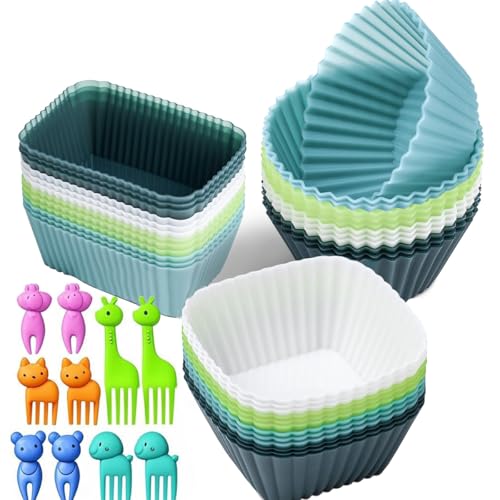 Silicone Cupcake Liners 34 Pack Baking Cups Muffin Liners Nostick Cake Molds Bento Lunch Box Dividers - style: 34 Pack Cupcake Liners