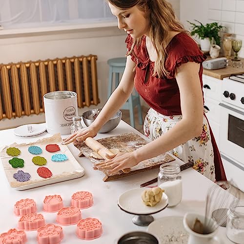 8 Pack Flower Cookie Cutters, 3D Cookie Cutter with Plunger Stamp - color: Flower