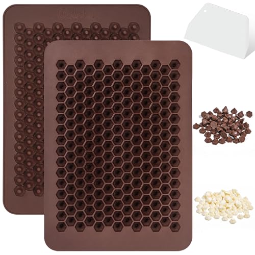 Webake Chocolate Chip Mold 202 Cavity Silicone Mini Candy Molds LFGB 2 Pack For Non Dairy & Sugar Organic Chocolate Chips & Mini Gumdrop, Ganache, Small Dot Cake Decoration (1 Scraper Included) - style: Chocolate Chip