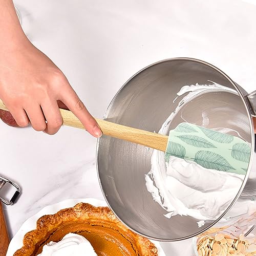 Silicone Kitchen Spatula Set, Wooden Handle Spatula Set for Baking, Cooking, and Mixing (leaf) - color: Leaf