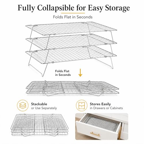 Cooling Rack 16"x10", 3-Tier Stackable & Collapsible Cooling Racks - color: Silver, size: 3-Tier