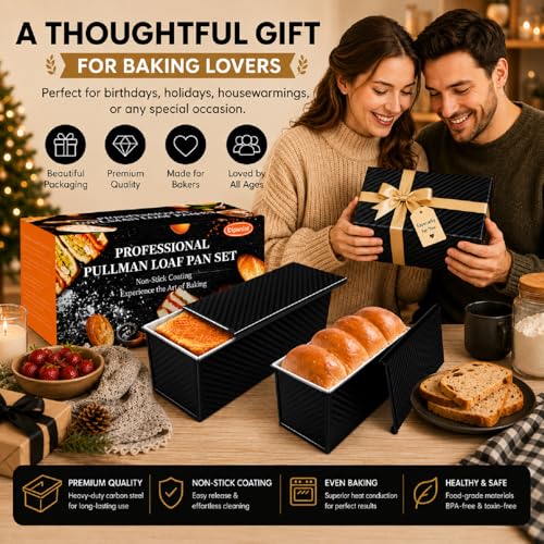 Bread Loaf Pan with Lid, 2-Pack, 2.2LB & 1LB - color: Black with White Interior, size: 2.2LB & 1LB