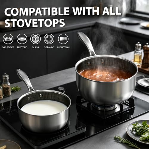 COOKER KING 1.5 QT & 2 QT Stainless Steel Pots Set, Sauce Pan with Lid - size: 1.5 Quarts & 2 Quarts