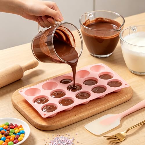 15 Cavity Half Sphere Silicone Chocolate Molds - color: Pink